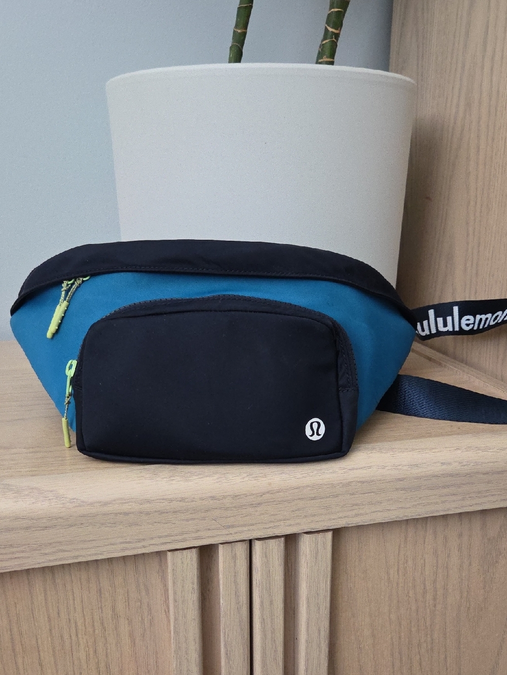 lululemon athletica The Rest Is Written Navy Teal & Lime Belt Bag